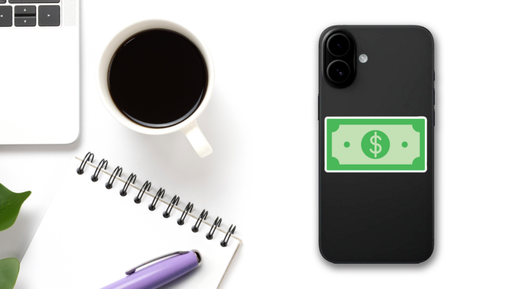 Flat Dollar Illustration Sticker on a Phone (New) example