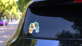 Flip Flops With Tropical Palm Design Sticker on a Rear Car Window (New) example