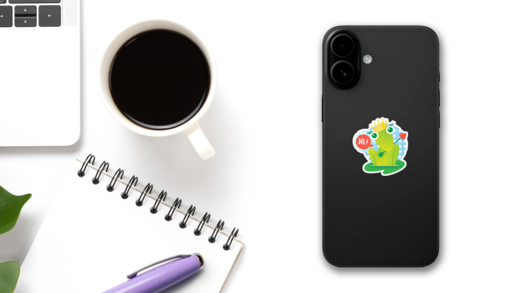 Flirty Princess Frog with Cupids Arrow Sticker on a Phone (New) example