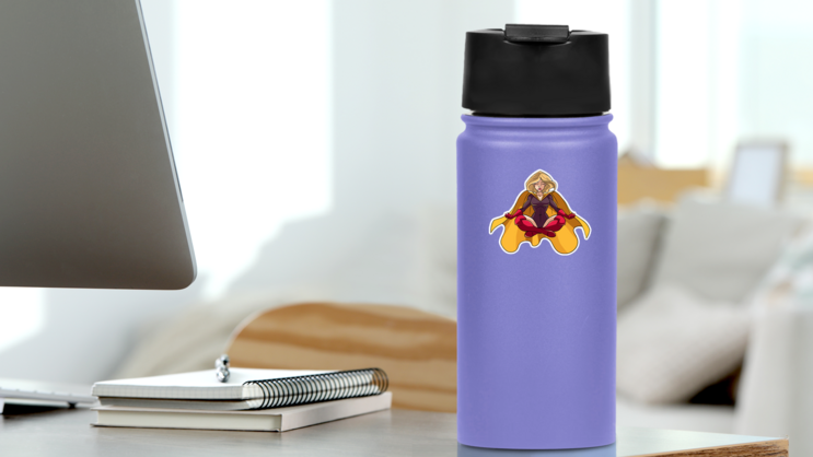 Floating Female Superhero Sitting In Lotus Position Sticker on a Water Bottle (New) example
