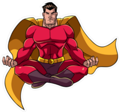 Floating Male Superhero Sitting In Lotus Position Sticker