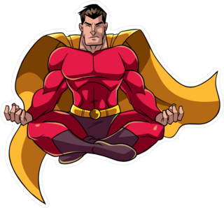 Floating Male Superhero Sitting In Lotus Position Sticker