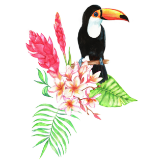 Floral Bouquet With A Big Toucan Bird Sticker