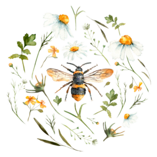 Floral Circle Arrangement Bee Sticker