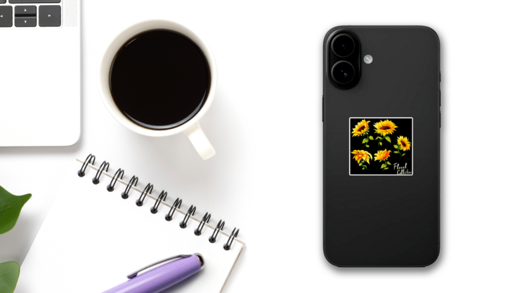 Floral Collection Sunflower Sticker on a Phone (New) example