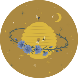 Floral Cosmic Beehive Planet Whimsical Sticker