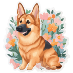 Floral German Shepherd Sticker