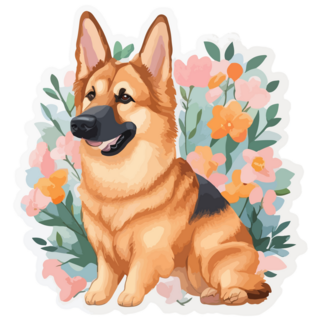Floral German Shepherd Sticker