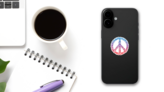 Floral Peace Symbol Sticker on a Phone (New) example