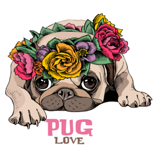 Floral Pug Love Sticker