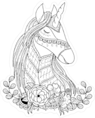 Floral Zentangle Unicorn Sticker