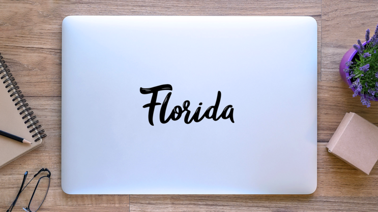 Florida Hand Drawn Lettering Sticker on a Laptop (New) example