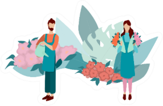 Florists Making Flower Bouquets Plant Illustration Sticker