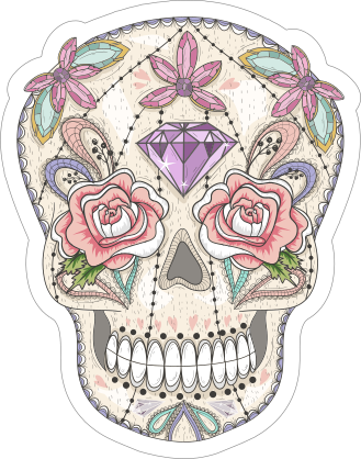 Flower And Diamond Day Of Dead Skull Sticker
