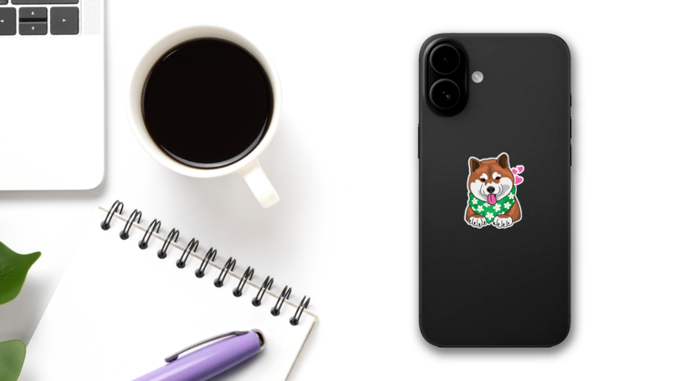 Flower Scarf Shiba Sticker on a Phone (New) example