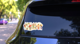 Flower Shop Sale, Florist Salesperson With Bouquets Sticker on a Rear Car Window (New) example