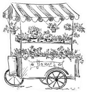 Flower Stall, Florist Cart Sketch Illustration Sticker