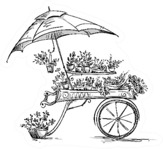 Flower Stall Woth Flowers, Florist Cart Line Illustration Sticker