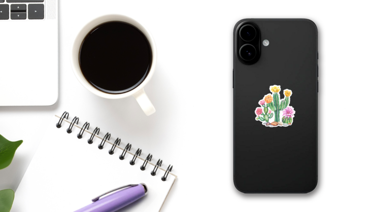 Flowering Cactus Collection Sticker on a Phone (New) example