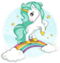 Flowing Blue Mane Unicorn on Rainbow Sticker