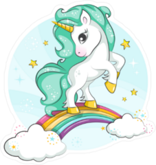 Flowing Blue Mane Unicorn on Rainbow Sticker