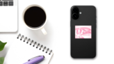 Flowing Breast Cancer Awareness Sticker on a Phone (New) example