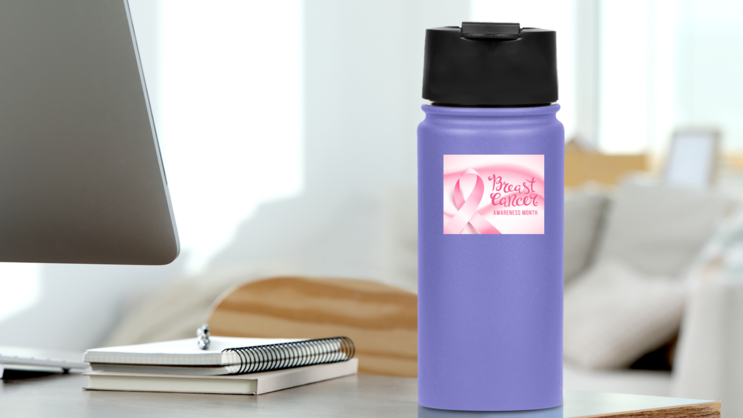 Flowing Breast Cancer Awareness Sticker on a Water Bottle (New) example