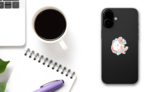 Flowing Rainbow Mane Unicorn Sticker on a Phone (New) example