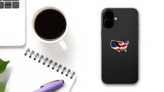 Flowing USA Flag On Map Of America Sticker on a Phone (New) example