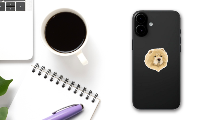 Fluffy Chow Head Sticker on a Phone (New) example