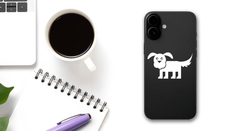 Fluffy Dog Sticker on a Phone (New) example