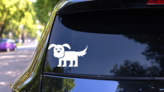 Fluffy Dog Sticker on a Rear Car Window (New) example