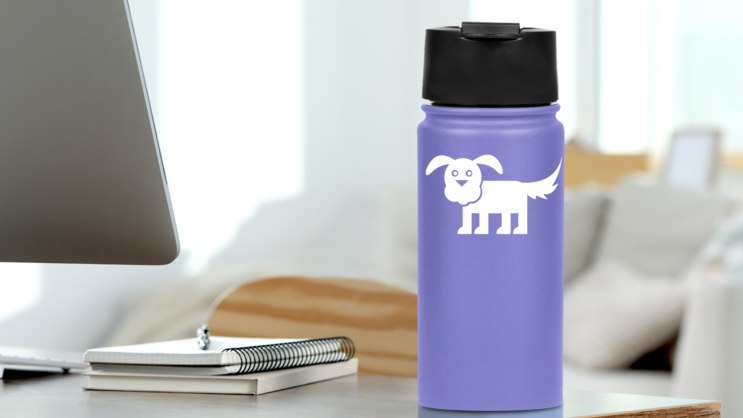 Fluffy Dog Sticker on a Water Bottle (New) example