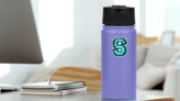 Fluorescent Blue Neon Font Letter S Sticker on a Water Bottle (New) example
