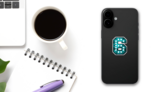 Fluorescent Blue Neon Font Number 6 Sticker on a Phone (New) example