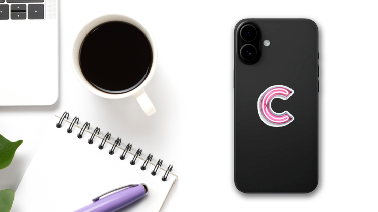 Fluorescent Pink Tubes Letter C Sticker on a Phone (New) example