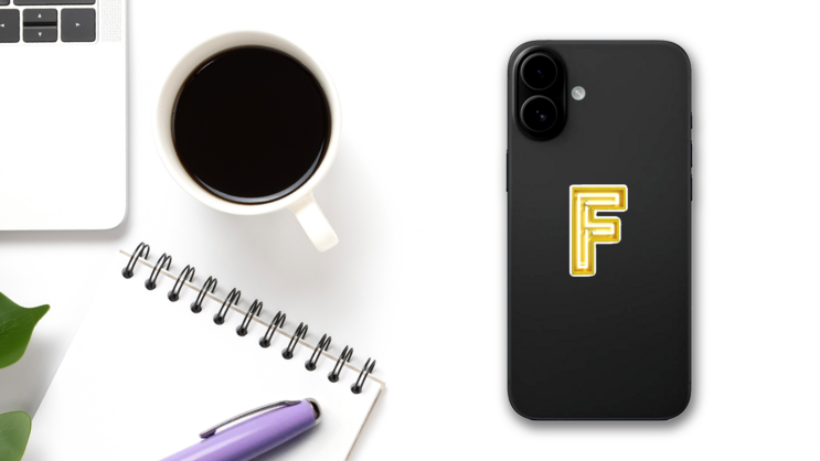 Fluorescent Yellow Tubes Letter F Sticker on a Phone (New) example