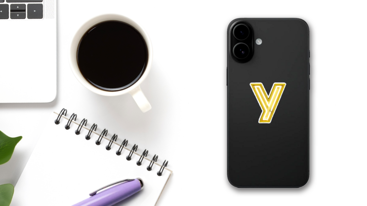 Fluorescent Yellow Tubes Letter Y Sticker on a Phone (New) example