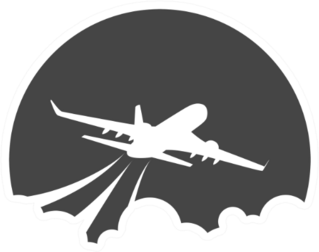 Flying Airplane Icon In The Clouds Sticker