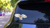 Flying Barn Owl Sticker on a Rear Car Window (New) example