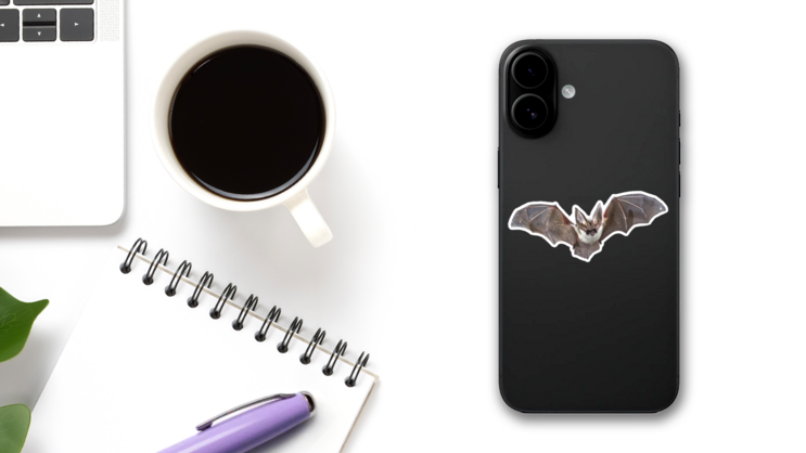Flying Bat Photo Sticker on a Phone (New) example