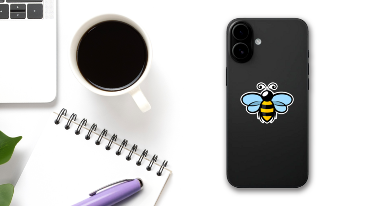 Flying Bee Symbol Sticker on a Phone (New) example