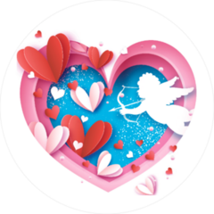 Flying Cupid In Heart Paper Cut Style Sticker