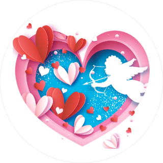 Flying Cupid In Heart Paper Cut Style Sticker