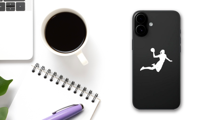 Flying Dodgeball Player Sticker on a Phone (New) example