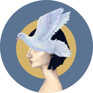 Flying Dove And Woman In Profile Illustration Sticker