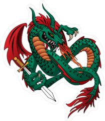 Flying Fire Breathing Dragon With a Sword Sticker