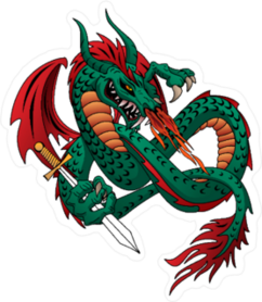 Flying Fire Breathing Dragon With a Sword Sticker