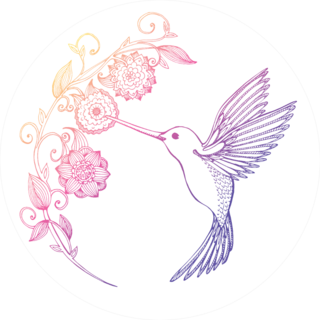 Flying Hummingbird And Flowers Pink And Purple Sticker