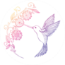 Flying Hummingbird And Flowers Pink And Purple Sticker